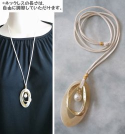 画像7: 【送料無料】【レザーネックレス】◆flower storm◆表情のある異素材上質パーツ使い 大人シックな革紐ロングネックレス 2色(マーブル柄 大理石柄 大粒パール )