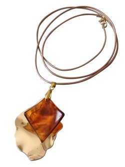 画像7: 【送料無料】【本革紐ネックレス】◆flower storm◆ ウェーブメタルリーフ＆菱形チャームの牛革ロングネックレス （アクセサリー レザー 日本製）