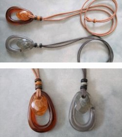 画像13: 【送料無料】【レザーネックレス】◆flower storm◆ アクリル素材オーバルパーツの艶感&ウッドのナチュラル感 (アクセサリー 楕円形 マーブル柄 大理石調 国産 日本製)