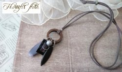 画像9: 【送料無料】【レザーネックレス】◆flower storm◆ アクリル＆ウッド素材 リングと縦長パーツ、ダークカラービーズ （アクセサリー マーブル柄 べっ甲柄 国産 日本製）