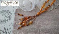 画像3: 【送料無料】【レザーネックレス】◆flower storm◆大ぶり ウッドのぬくもりとナチュラル感で魅せるロングネックレス ダークオレンジ（アクセサリー 天然素材 木製 ）