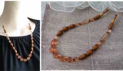 画像5:  【送料無料】【ワックスコードネックレス】◆flower storm◆ 長さ55cm アクリル、ウッド、ガラスの異素材MIX オレンジ×ブラウン(アクセサリー レディース  国産 日本製)