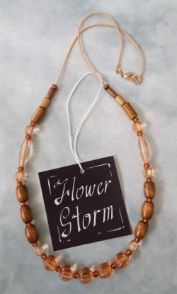 画像3:  【送料無料】【ワックスコードネックレス】◆flower storm◆ 長さ55cm アクリル、ウッド、ガラスの異素材MIX オレンジ×ブラウン(アクセサリー レディース  国産 日本製)