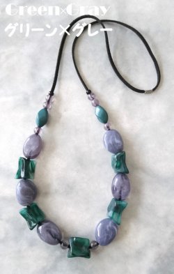 画像9: 【送料無料】【レザーネックレス】◆flower storm◆長さ74cm 大振り アクリル＆ガラス素材ビーズの革紐セミロングネックレス Blue/ Green（アクセサリー 大ぶり ステートメントネックレス レトロ レディース  日本製）