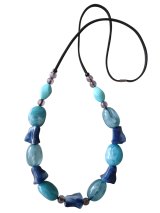 【送料無料】【レザーネックレス】◆flower storm◆長さ74cm 大振り アクリル＆ガラス素材ビーズの革紐セミロングネックレス Blue/ Green（アクセサリー 大ぶり ステートメントネックレス レトロ レディース  日本製）