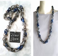 画像6: 【送料無料】◆flower storm◆長さ約80cm アクリルチェーン ロングネックレス Gray ×Navy  (アクセサリー 大ぶり ボリューム 季節感 レディース  日本製)