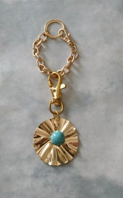 画像5: 【送料無料】【バッグチャーム】◆flower storm◆ゴールドフラワーメタルチャーム&ターコイズブルーの花芯  バッグチェーン付(アクセサリー ハンドメイド 日本製)