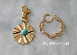 画像4: 【送料無料】【バッグチャーム】◆flower storm◆ゴールドフラワーメタルチャーム&ターコイズブルーの花芯  バッグチェーン付(アクセサリー ハンドメイド 日本製)