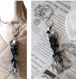 画像4: 【送料無料】【バッグチャーム/キーホルダー】◆flower storm◆アクリルチェーン&ガラスストーン Black×Gray バッグチャームチェーン付(バッグアクセサリー キーリング 日本製 ハンドメイド)