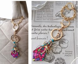 画像5: 【送料無料】【バッグチャーム/キーホルダー】◆flower storm◆菱形アクリルチャーム&メタルフラワー バッグチャームチェーン付(バッグアクセサリー キーリング 日本製 ハンドメイド)