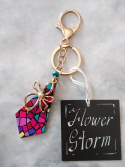 画像3: 【送料無料】【バッグチャーム/キーホルダー】◆flower storm◆菱形アクリルチャーム&メタルフラワー バッグチャームチェーン付(バッグアクセサリー キーリング 日本製 ハンドメイド)