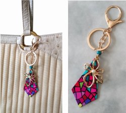 画像4: 【送料無料】【バッグチャーム/キーホルダー】◆flower storm◆菱形アクリルチャーム&メタルフラワー バッグチャームチェーン付(バッグアクセサリー キーリング 日本製 ハンドメイド)