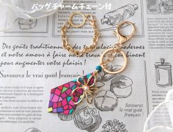 画像6: 【送料無料】【バッグチャーム/キーホルダー】◆flower storm◆菱形アクリルチャーム&メタルフラワー バッグチャームチェーン付(バッグアクセサリー キーリング 日本製 ハンドメイド)