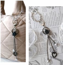 画像6: 【送料無料】【バッグチャーム/キーホルダー】◆flower storm◆ラインストーン付きハートのチャームとフラワービーズ、パール、ウッドビーズ＆チェーン バッグチャームチェーン付（バッグアクセサリー キーリング 日本製 ハンドメイド）