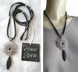 画像31: 【送料無料】【レザーネックレス】◆flower storm◆エスニックフラワー&上質しずくチャームの革紐ロングネックレス (アクセサリー アジアン フォークロア ターコイズ チェコビーズ 雫パール 日本製 レディース)