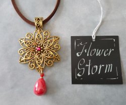 画像5: 【送料無料】【レザーネックレス】◆flower storm◆エスニックフラワー&上質しずくチャームの革紐ロングネックレス (アクセサリー アジアン フォークロア ターコイズ チェコビーズ 雫パール 日本製 レディース)