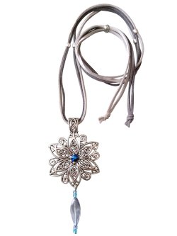 画像24: 【送料無料】【レザーネックレス】◆flower storm◆エスニックフラワー&上質しずくチャームの革紐ロングネックレス (アクセサリー アジアン フォークロア ターコイズ チェコビーズ 雫パール 日本製 レディース)