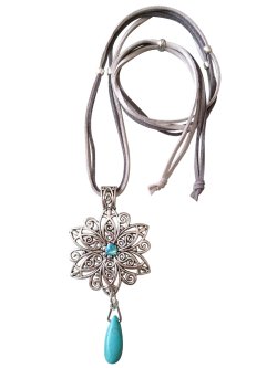 画像20: 【送料無料】【レザーネックレス】◆flower storm◆エスニックフラワー&上質しずくチャームの革紐ロングネックレス (アクセサリー アジアン フォークロア ターコイズ チェコビーズ 雫パール 日本製 レディース)