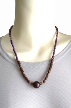 画像3: 【送料無料】◆flower storm◆長さ42cm~50cm インド製黒檀16mm玉、ウッドビーズ、ガラスビーズのショートネックレス Brown × Purple (天然素材 エボニー ステンレス アレルギー対応 TOHOビーズ アクセサリー 日本製 ）