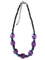 【送料無料】◆flower storm◆長さ42cm~50cm アクリル樹脂＆ウッドビーズのレトロテイスト パープル ショートネックレス 金属アレルギー対応  (アクセサリー　天然素材 ステンレス アレルギー対応 MIYUKIビーズ 日本製 ）