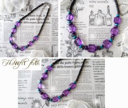 画像9: 【送料無料】◆flower storm◆長さ42cm~50cm アクリル樹脂＆ウッドビーズのレトロテイスト パープル ショートネックレス 金属アレルギー対応  (アクセサリー　天然素材 ステンレス アレルギー対応 MIYUKIビーズ 日本製 ）