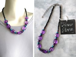 画像10: 【送料無料】◆flower storm◆長さ42cm~50cm アクリル樹脂＆ウッドビーズのレトロテイスト パープル ショートネックレス 金属アレルギー対応  (アクセサリー　天然素材 ステンレス アレルギー対応 MIYUKIビーズ 日本製 ）