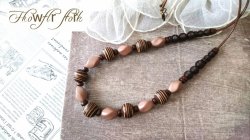 画像3: 【送料無料】【ワックスコードネックレス】◆flower storm◆長さ約70cm 小粋な縞柄ウッド＆艶アクリルビーズのロングネックレス ブラウン 縞柄球形（アクセサリー 木製 樹脂 横縞模様 和 日本製）