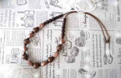 画像5: 【送料無料】【ワックスコードネックレス】◆flower storm◆長さ約70cm 小粋な縞柄ウッド＆艶アクリルビーズのロングネックレス ブラウン 縞柄球形（アクセサリー 木製 樹脂 横縞模様 和 日本製）