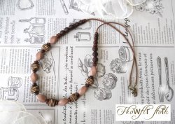 画像4: 【送料無料】【ワックスコードネックレス】◆flower storm◆長さ約70cm 小粋な縞柄ウッド＆艶アクリルビーズのロングネックレス ブラウン 縞柄多面カット（アクセサリー 木製 樹脂 横縞模様 和 日本製）