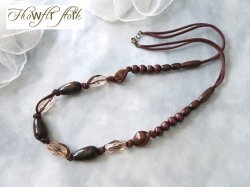 画像3: 【送料無料】【レザーネックレス】◆flower storm◆長さ約74cm 大振り ウッドとアクリルビーズのロングネックレス ビターブラウン（アクセサリー 木製 樹脂 日本製）