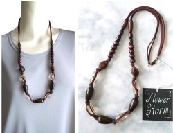 画像4: 【送料無料】【レザーネックレス】◆flower storm◆長さ約74cm 大振り ウッドとアクリルビーズのロングネックレス ビターブラウン（アクセサリー 木製 樹脂 日本製）