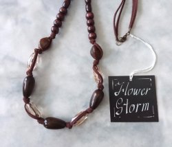 画像5: 【送料無料】【レザーネックレス】◆flower storm◆長さ約74cm 大振り ウッドとアクリルビーズのロングネックレス ビターブラウン（アクセサリー 木製 樹脂 日本製）