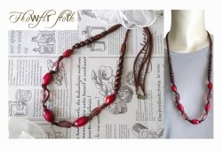 画像3: 【送料無料】【レザーネックレス】◆flower storm◆長さ約74cm 大振り ウッドとアクリルビーズのロングネックレス ローズレッド(アクセサリー 木製 樹脂 日本製)