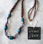 他の写真2: 【送料無料】【レザーネックレス】◆flower storm◆長さ約74cm 大振り ウッドとアクリルビーズのロングネックレス ブルーグリーン（アクセサリー 木製 樹脂 日本製） 