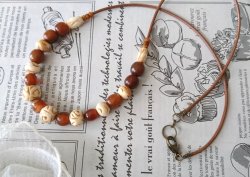 画像6: 【送料無料】【ワックスコードネックレス】◆flower storm◆長さ約60cm 4種の水牛ビーズを使用したネックレス ブラウン×ベージュ（アクセサリー バッファローホーン 牛角 天然 日本製）