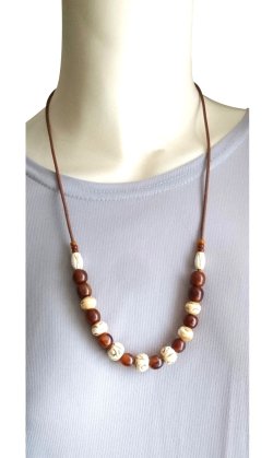 画像3: 【送料無料】【ワックスコードネックレス】◆flower storm◆長さ約60cm 4種の水牛ビーズを使用したネックレス ブラウン×ベージュ（アクセサリー バッファローホーン 牛角 天然 日本製）
