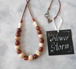 画像5: 【送料無料】【ワックスコードネックレス】◆flower storm◆長さ約60cm 4種の水牛ビーズを使用したネックレス ブラウン×ベージュ（アクセサリー バッファローホーン 牛角 天然 日本製）