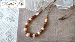 画像4: 【送料無料】【ワックスコードネックレス】◆flower storm◆長さ約60cm 4種の水牛ビーズを使用したネックレス ブラウン×ベージュ（アクセサリー バッファローホーン 牛角 天然 日本製）