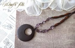 画像4: 【送料無料】◆flower storm◆長さ調節可 ウッドのぬくもり＆アクリルビーズの優しい輝きロングネックレス パープルグレー（アクセサリー  木製 樹脂 蝋引き紐 MIYUKIビーズ 天然素材 日本製）