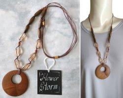 画像6: 【送料無料】◆flower storm◆長さ調節可 ウッドのぬくもり＆アクリルビーズの優しい輝きロングネックレス オレンジブラウン（アクセサリー  木製 樹脂 蝋引き紐 TOHOビーズ 天然素材 日本製）