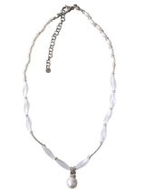 【送料無料】◆flower storm◆長さ45cm~52cm アクリル樹脂＆ガラスビーズのピュアホワイト ショートネックレス 金属アレルギー対応  ( パール ステンレス アレルギー対応 TOHOビーズ アクセサリー 日本製 ）