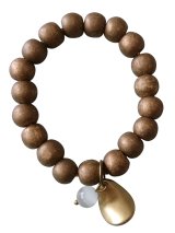 【送料無料】◆flower storm◆数珠ブレス 軽さとカジュアル感が魅力 ウッドビーズとキャッツアイ、リーフチャームのブレスレット ダークゴールド（アクセサリー 腕輪 木製 猫目石 人工石 パワーストーン 葉っぱ 自然素材 日本製 メンズ レディース）