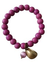 【送料無料】◆flower storm◆数珠ブレス 軽さとカジュアル感が魅力 ウッドビーズとキャッツアイ、リーフチャームのブレスレット マゼンタ（アクセサリー 腕輪 木製 猫目石 人工石 パワーストーン 葉っぱ 自然素材 日本製 メンズ レディース