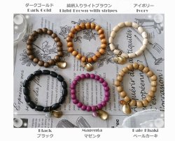 画像6: 【送料無料】◆flower storm◆数珠ブレス 軽さとカジュアル感が魅力 ウッドビーズとキャッツアイ、リーフチャームのブレスレット ペールカーキ（アクセサリー 腕輪 木製 猫目石 人工石 パワーストーン 葉っぱ 自然素材 日本製 メンズ レディース）