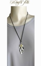 他の写真3: 【送料無料】◆flower storm◆長さ約56cm シルバーメタル＆ガラスストーン 二つの輝くリーフのネックレス 金属アレルギー対応 イエロー (アクセサリー ステンレス マンテル 日本製 メンズ レディース ）