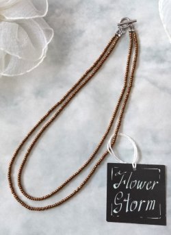 画像2:  【送料無料】◆flower storm◆長さ42cm アンティークブロンズのガラスビーズ2連ショートネックレス 金属アレルギー対応 ( ステンレス アクセサリー チョーカー 日本製 メンズ レディース） アクセサリー 日本製 メンズ レディース）