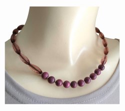 画像5: 【送料無料】◆flower storm◆長さ42cm 天然白檀ウッドビーズ＆アクリル、ガラスビーズのショートネックレス モーヴ Mauve 金属アレルギー対応 (サンダルウッド 香木 天然 ステンレス TOHOビーズ アクセサリー チョーカー 日本製 メンズ レディース）