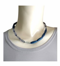 画像4: 【送料無料】◆flower storm◆長さ42cm~48cm ウッド＆アクリルビーズのアシンメトリーショートネックレス ネイビー (天然素材 木製 ステンレス アレルギー対応 アクセサリー 日本製 メンズ レディース）