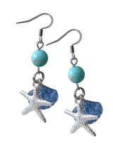 【送料無料】【ピアス】◆flower storm◆8mm ターコイズとヒトデ、シェルのサージカルステンレス製フックピアス 金属アレルギー対応（アクセサリー 夏 海 天然石 パワーストーン ラッキーモチーフ 日本製）