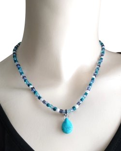 画像3: 【送料無料】◆flower storm◆長さ42cm 天然石ターコイズの雫＆夏色ビーズのショートネックレス ステンレス製留め具 (アクセサリー 日本製 TOHOビーズ レディース）